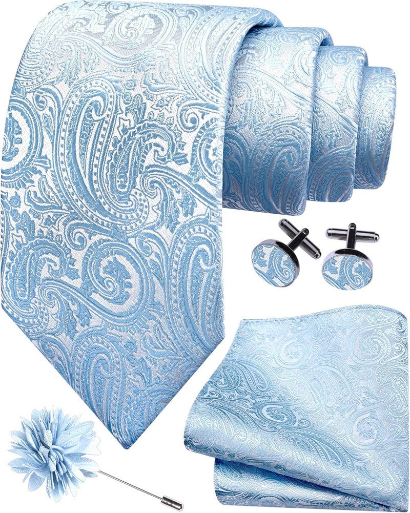 GUSLESON 3.15"（8cm） Mens Tie and Lapel Pin Paisley Necktie Hankerchief Cufflinks Set for Men - Image 1